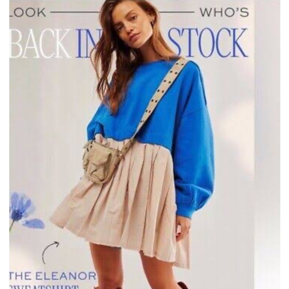 FREE PEOPLE Eleanor Slouchy Blue Lake Victoria Combo Sweatshirt Dress Size XS NW
